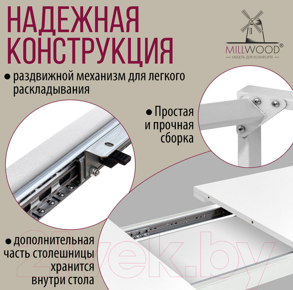 Изображение товара Обеденный стол Millwood Ванкувер 120-152x70x75 (белый/металл белый)