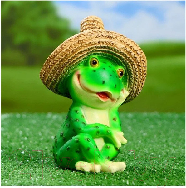 Изображение товара Фигурка для сада Хорошие сувениры Лягушка в соломенной шляпе / 4793743