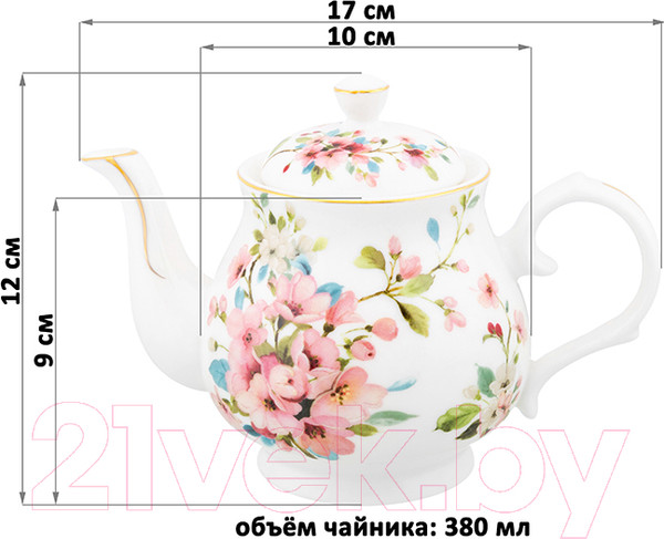 Изображение товара Заварочный чайник Elan Gallery Яблоневый цвет на белом / 420570 