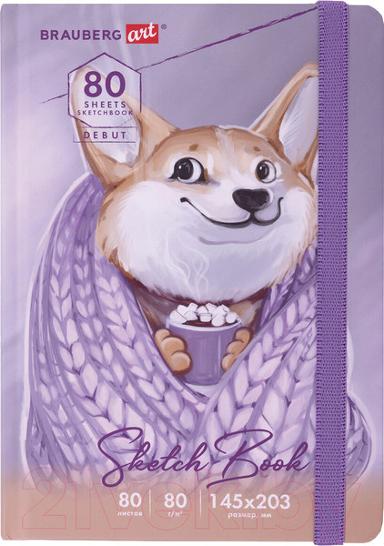 Изображение товара Скетчбук Brauberg Art Debut. Корги / 114579 (80л, белая бумага)