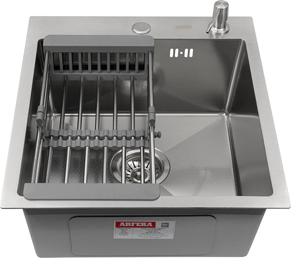 Изображение товара Мойка кухонная Arfeka Eco AR 45x50 + CL AR + DS AR (Satin Decor, с дозатором и коландером)