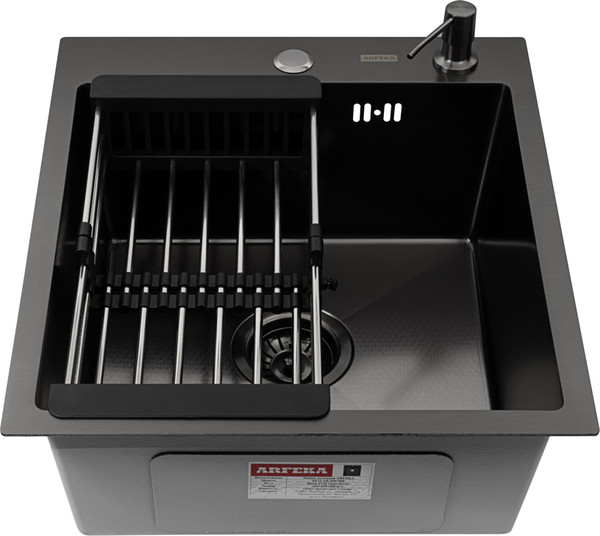 Изображение товара Мойка кухонная Arfeka Eco AR 45x50 + CL AR + DS AR (Black Decor, с дозатором и коландером)