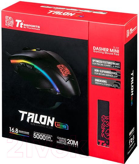 Изображение товара Мышь с ковриком Thermaltake Talon Elite RGB с ковриком / MO-TER-WDOTBK-01