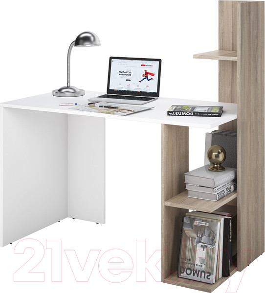 Изображение товара Письменный стол Domus Олимп правый / 11.021R.01.93 (белый/вяз либерти светлый)