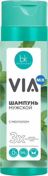 Изображение товара Шампунь для волос BelKosmex VIA Mix мужской с ментолом (390г)