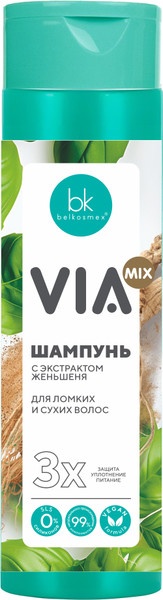 Изображение товара Шампунь для волос BelKosmex VIA Mix с экстрактом женьшеня (390г)