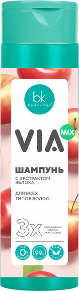 Изображение товара Шампунь для волос BelKosmex VIA Mix с экстрактом яблока (390г)