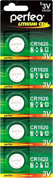 Изображение товара Комплект батареек Perfeo CR1620/5BL Lithium 5/50