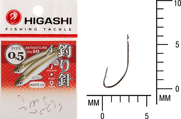 Изображение товара Набор крючков рыболовных Higashi Akitakitsune ringed №0.5 White UV / 02809