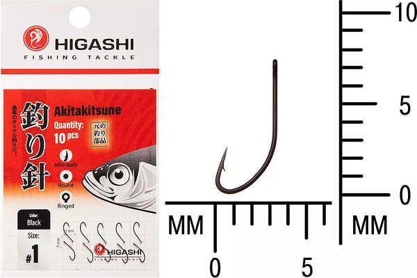 Изображение товара Набор крючков рыболовных Higashi Akitakitsune ringed #№1 Black / 04912