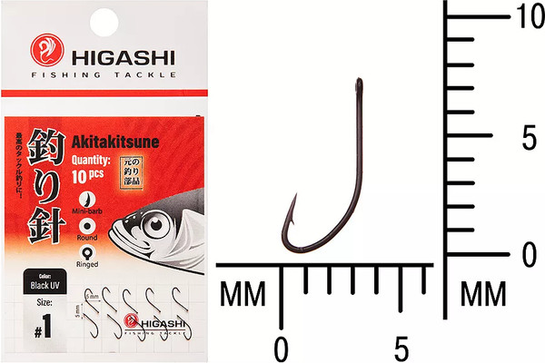 Изображение товара Набор крючков рыболовных Higashi Akitakitsune ringed №1 Black UV / 04913
