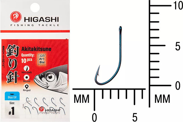 Изображение товара Набор крючков рыболовных Higashi Akitakitsune ringed №1 Blue UV / 04915