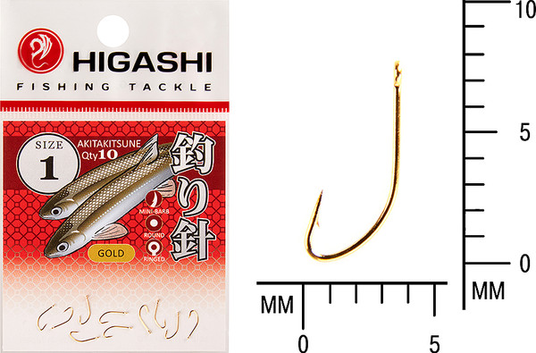 Изображение товара Набор крючков рыболовных Higashi Akitakitsune ringed №1 Gold / 02811