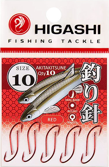 Изображение товара Набор крючков рыболовных Higashi Akitakitsune ringed №10 Red / 01342