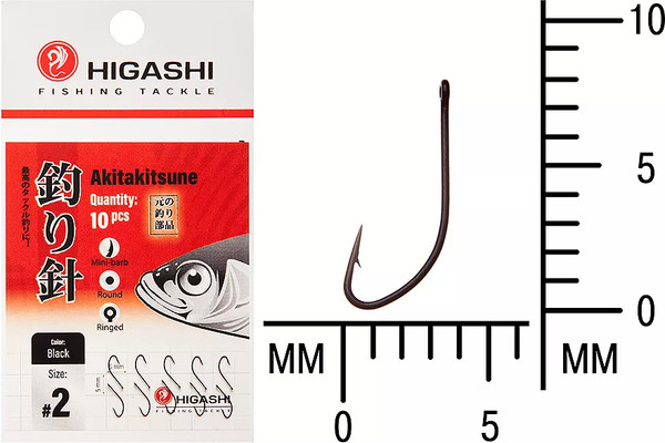 Изображение товара Набор крючков рыболовных Higashi Akitakitsune ringed №2 Black / 03664