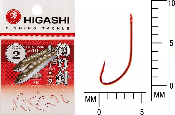 Изображение товара Набор крючков рыболовных Higashi Akitakitsune ringed №2 Red / 03668