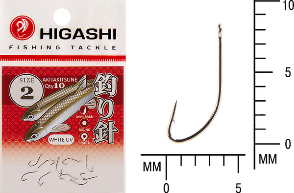 Изображение товара Набор крючков рыболовных Higashi Akitakitsune ringed №2 White UV / 03670