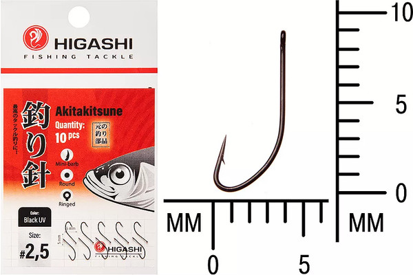 Изображение товара Набор крючков рыболовных Higashi Akitakitsune ringed №2.5 Black UV / 04918