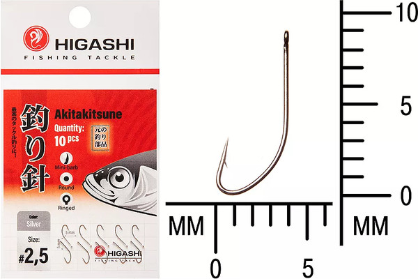 Изображение товара Набор крючков рыболовных Higashi Akitakitsune ringed #2.5 Silver / 04901