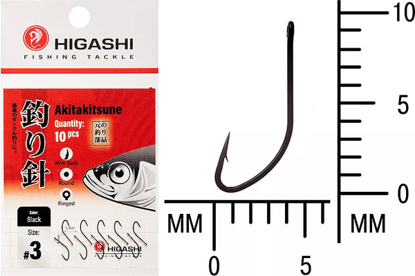 Изображение товара Набор крючков рыболовных Higashi Akitakitsune ringed #3 Black / 04922