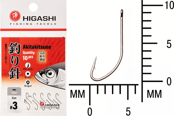 Изображение товара Набор крючков рыболовных Higashi Akitakitsune ringed #3 Silver / 04904