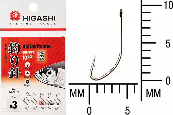 Изображение товара Набор крючков рыболовных Higashi Akitakitsune ringed #3 White UV / 04923