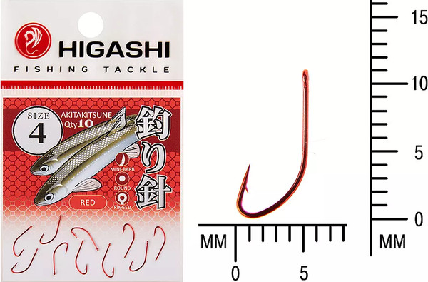 Изображение товара Набор крючков рыболовных Higashi Akitakitsune ringed #4 Red / 01339