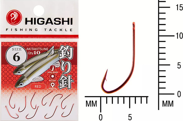 Изображение товара Набор крючков рыболовных Higashi Akitakitsune ringed #6 Red / 01340