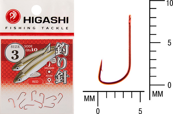 Изображение товара Набор крючков рыболовных Higashi Sode ringed #3 Red / 03674