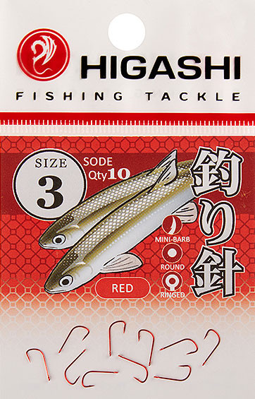 Изображение товара Набор крючков рыболовных Higashi Sode ringed #3 Red / 03674