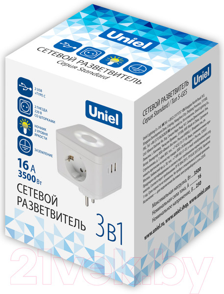 Изображение товара Электроразветвитель Uniel S-GES2-16SBUC WHITE / UL-00011245