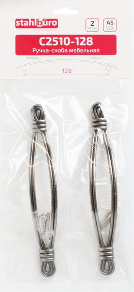 Изображение товара Ручка для мебели StahlBuro C2510-128 (2шт, состаренное серебро)