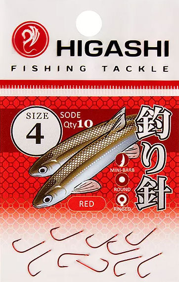 Изображение товара Набор крючков рыболовных Higashi Sode ringed #4 Red / 04075