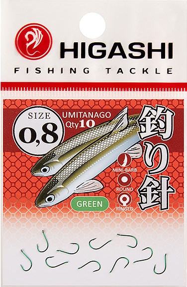 Изображение товара Набор крючков рыболовных Higashi Umitanago ringed #0.8 Green / 03686