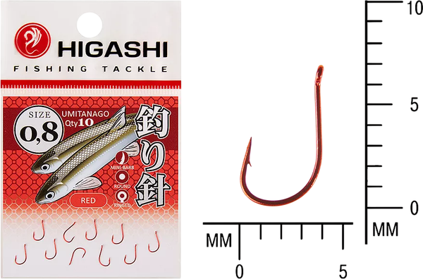 Изображение товара Набор крючков рыболовных Higashi Umitanago ringed #0.8 Red / 03687