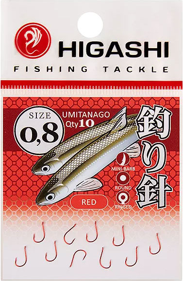 Изображение товара Набор крючков рыболовных Higashi Umitanago ringed #0.8 Red / 03687
