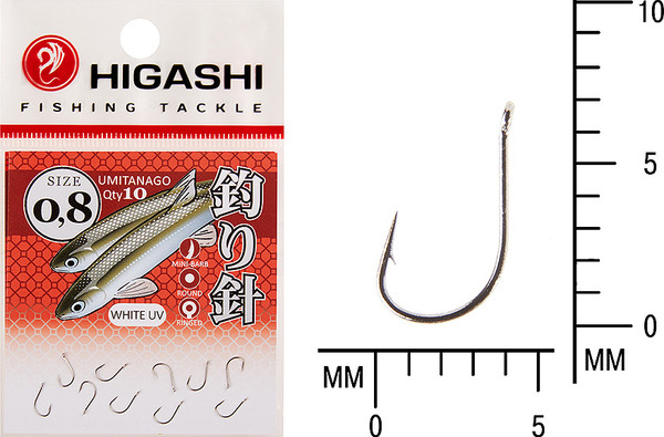 Изображение товара Набор крючков рыболовных Higashi Umitanago ringed #0.8 White UV / 03689