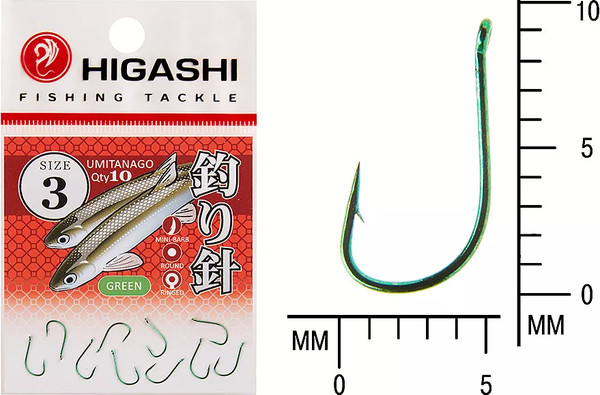 Изображение товара Набор крючков рыболовных Higashi Umitanago ringed #3 Green / 01348