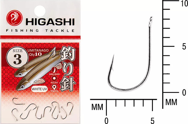 Изображение товара Набор крючков рыболовных Higashi Umitanago ringed #3 White UV / 03697