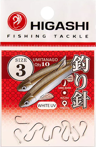 Изображение товара Набор крючков рыболовных Higashi Umitanago ringed #3 White UV / 03697