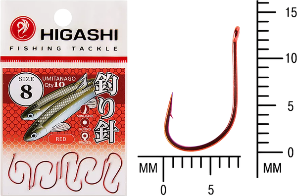 Изображение товара Набор крючков рыболовных Higashi Umitanago ringed #6 Red / 01351