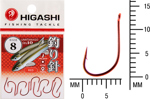 Изображение товара Набор крючков рыболовных Higashi Umitanago ringed #8 Red / 01355