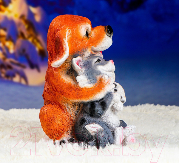 Изображение товара Фигурка для сада Хорошие сувениры Щенок с котенком сидящий / 1318423