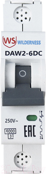 Изображение товара Выключатель автоматический Wilderness DAW2-6DC 1P 3A х-ка C 6kA 250В DC (R) / DAW2-6DC-1-C003
