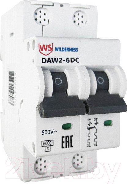 Изображение товара Выключатель автоматический Wilderness DAW2-6DC 2P 2A х-ка C 6kA 500В DC (R) / DAW2-6DC-2-C002