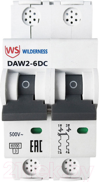 Изображение товара Выключатель автоматический Wilderness DAW2-6DC 2P 3A х-ка C 6kA 500В DC (R) / DAW2-6DC-2-C003