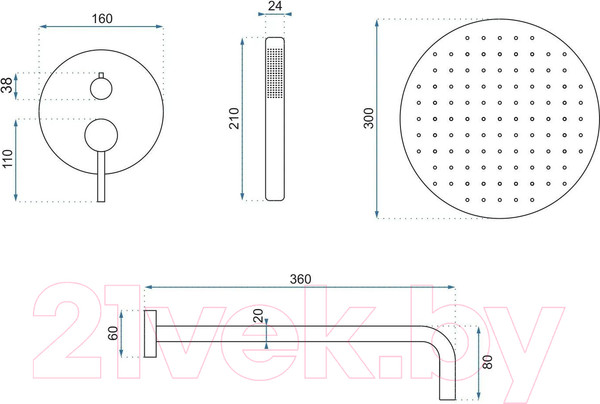 Изображение товара Душевая система со смесителем REA Lungo REA-P4420 (черный металлик)