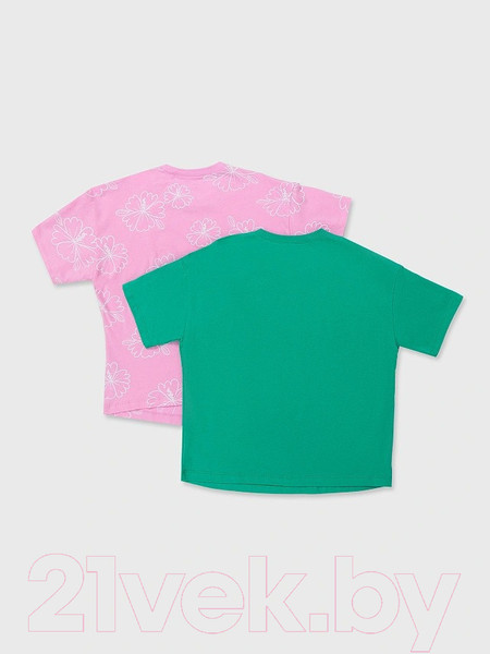 Изображение товара Комплект футболок детских Mark Formelle 117843-2 (р.122-60, зеленый топаз/цветы на розовом)