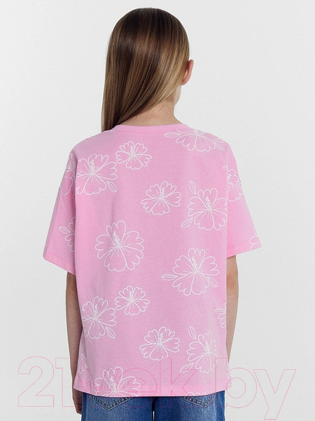 Изображение товара Комплект футболок детских Mark Formelle 117843-2 (р.134-68, зеленый топаз/цветы на розовом)