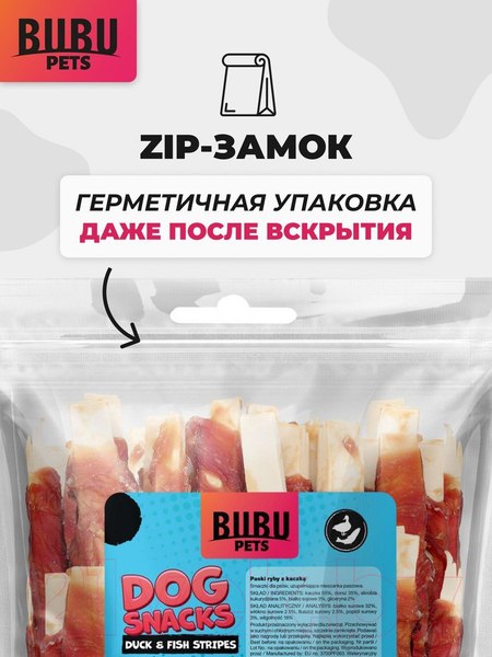 Изображение товара Лакомство для собак Bubu Pets Рыбные полосы с уткой / PS0009 (500г)